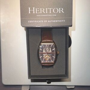 Heritor Men's Brown Leather Automatic Watch with Open-Heart Dial